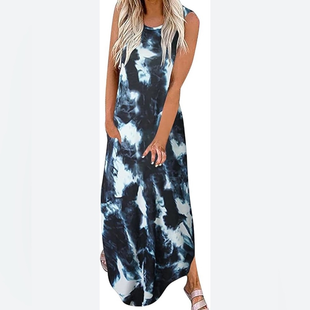 Womens Tie Dye Sleeveless Tank summer Dress Stretchy Maxi SZ Small